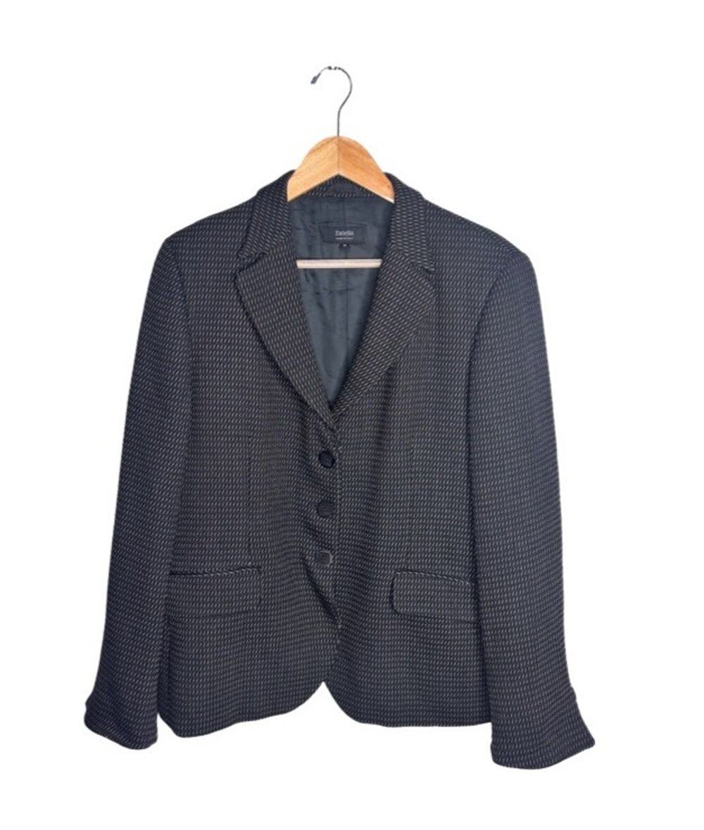 Zanella Wool Blazer Black White Pattern Career Office Corporate Size 14